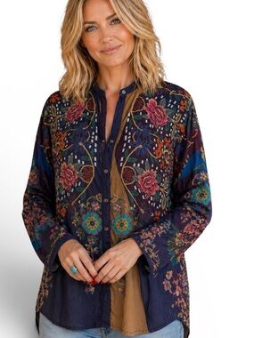 Johnny Was embroidered silk blend Mardi blouse NWT RARE